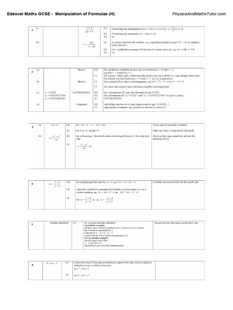 Edexcel GCSE Higher: Formula Manipulation | PDF