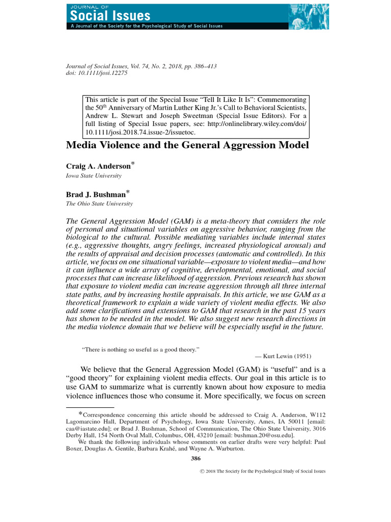 Media Violence and The General Aggression Model | PDF | Aggression ...