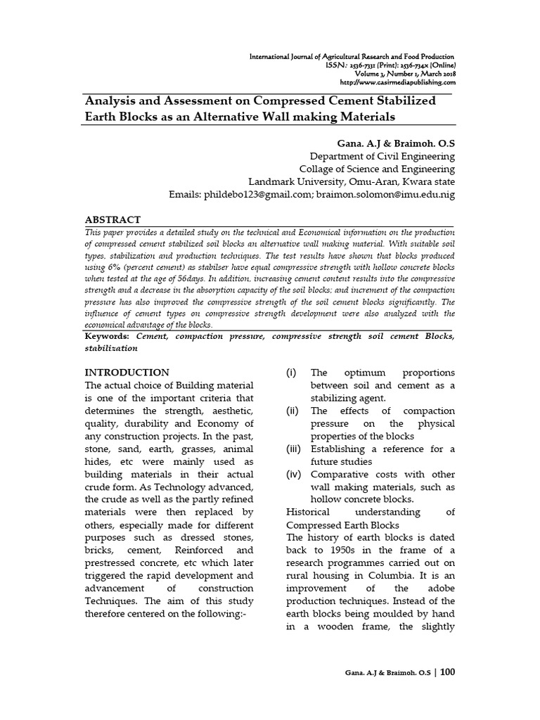 Compressed Cement Stabilized Blocks Analysis | PDF | Cement | Soil