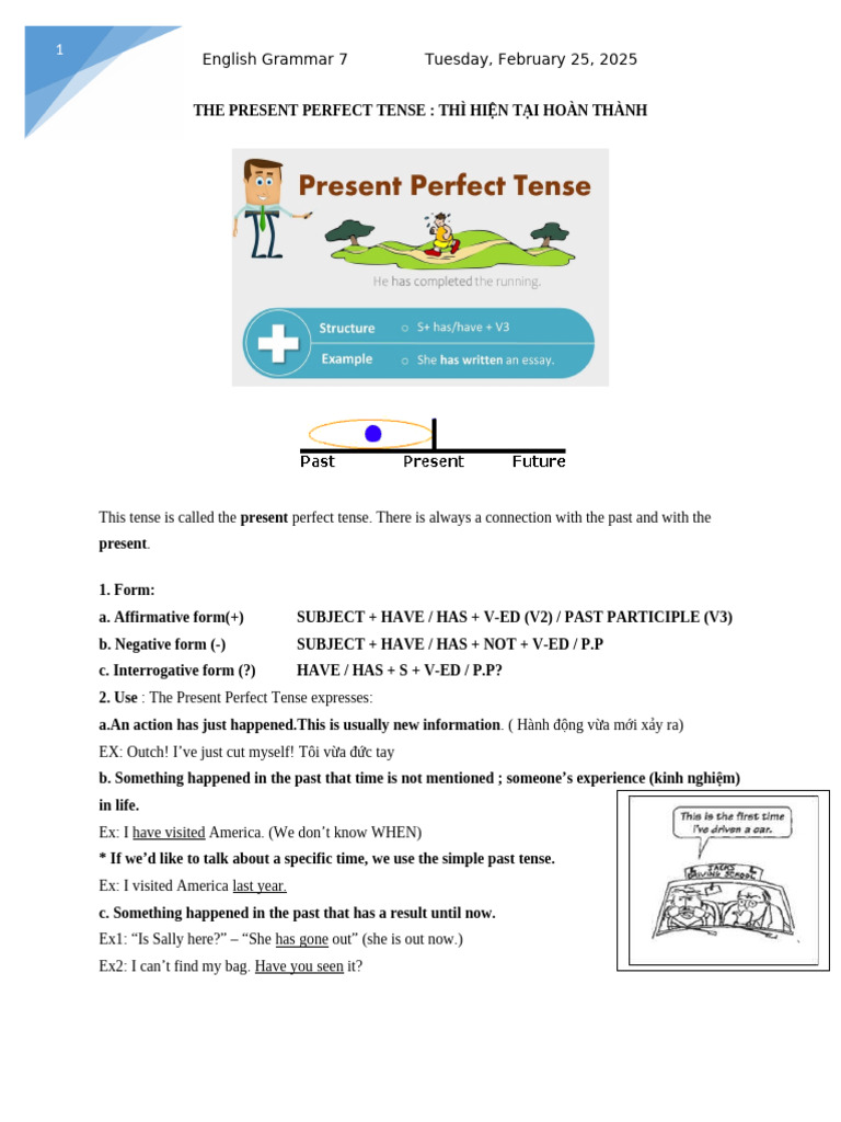 The Present Perfect Tense | PDF | Perfect (Grammar) | English Grammar
