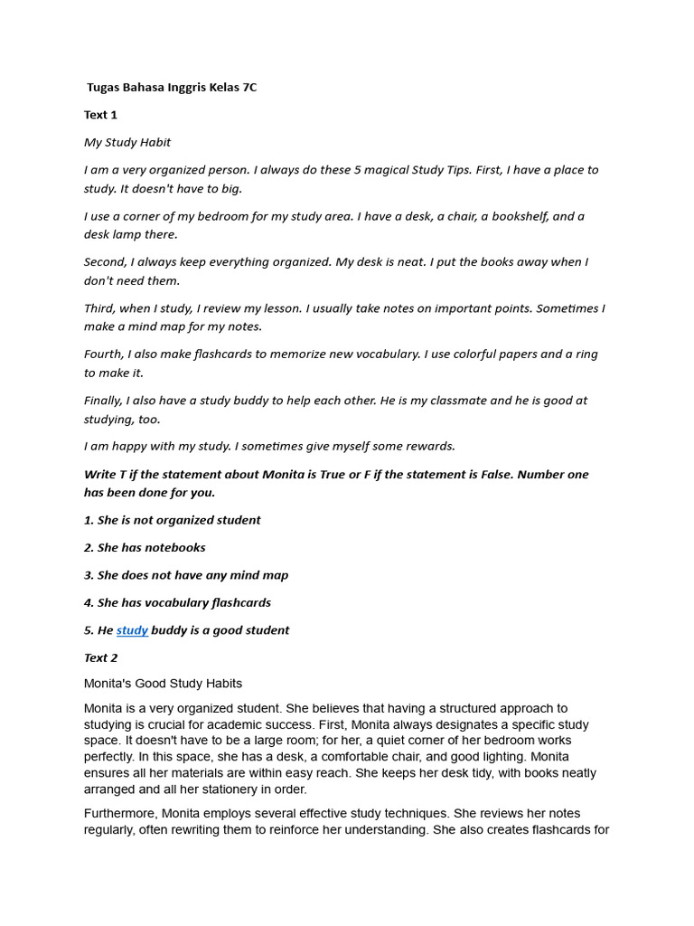 READING TEXT TEST STUDY HABITS | PDF | Learning | Behavior Modification