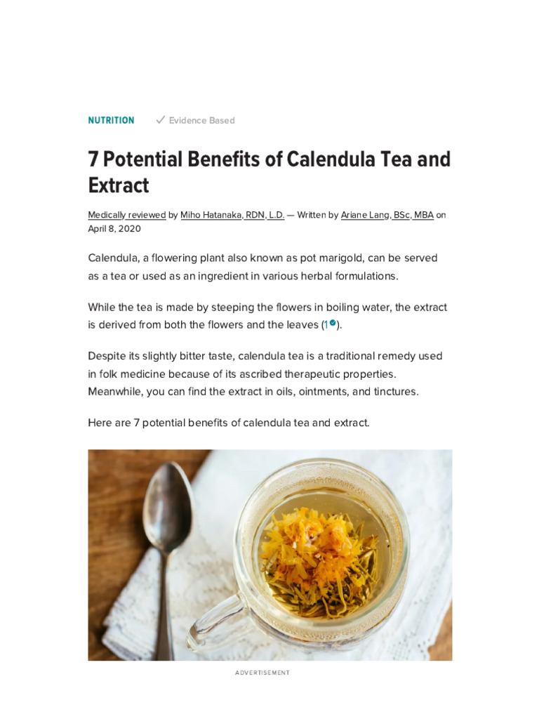 Benefits of Calendula Tea & Extract | PDF | Sunscreen | Antimicrobial