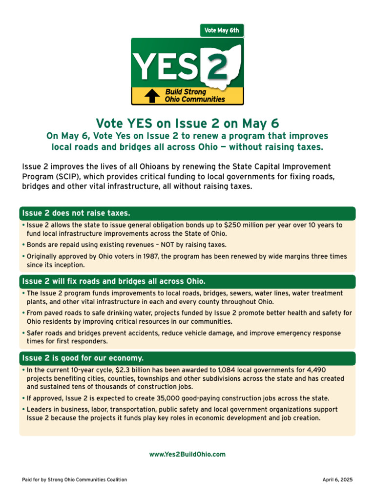 Vote Yes on Ohio Issue 2 for Infrastructure | PDF | Ohio | Infrastructure