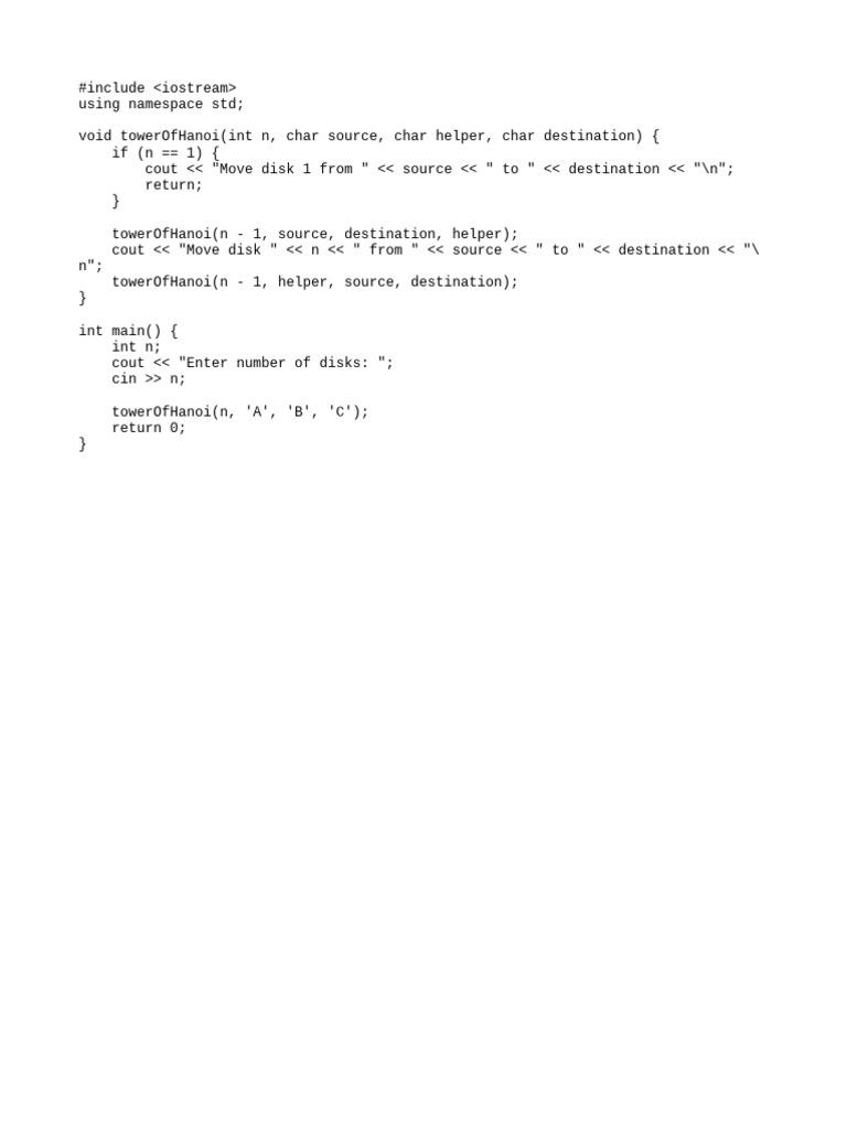Tower of Hanoi C++ Implementation | PDF