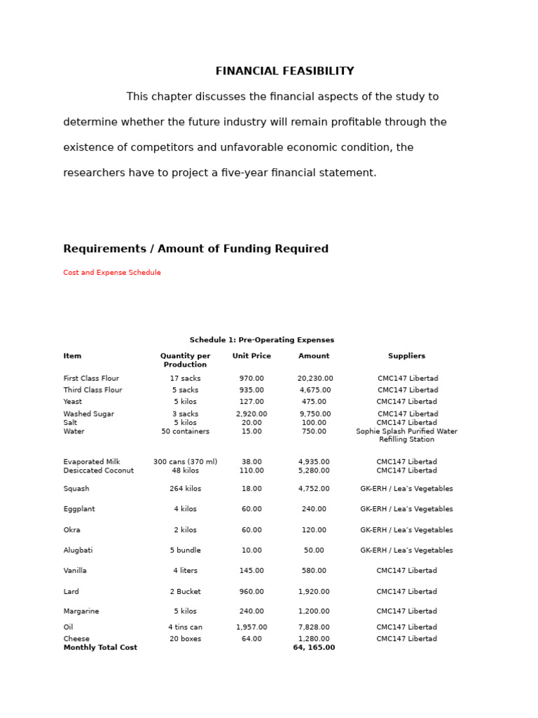 Financial Feasibility Study Overview | PDF | Depreciation | Breads