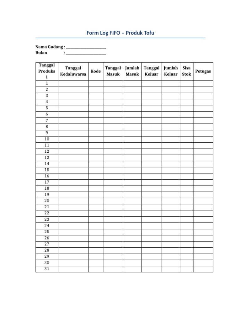 Form Log FIFO Tofu Telur | PDF