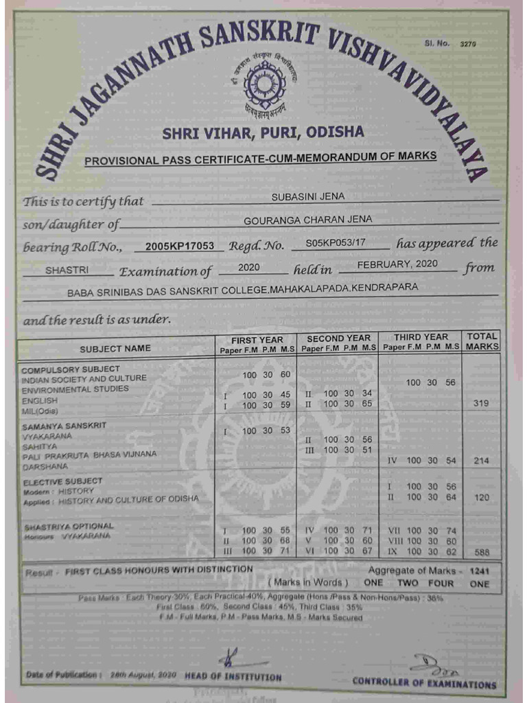 SUBA SHASTRI +3 Certificate | PDF