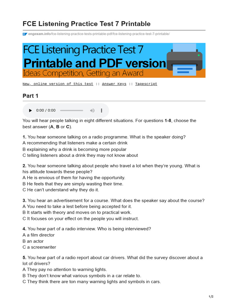 Engexam Info Fce Listening Practice Test 7 Printable Pdf