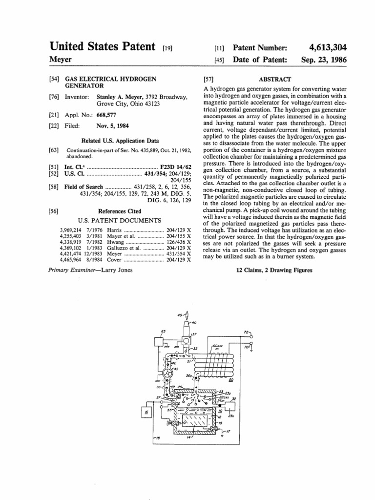 Stanley Meyer Gas Electric Hydrogen Generator Patents PDF Energy
