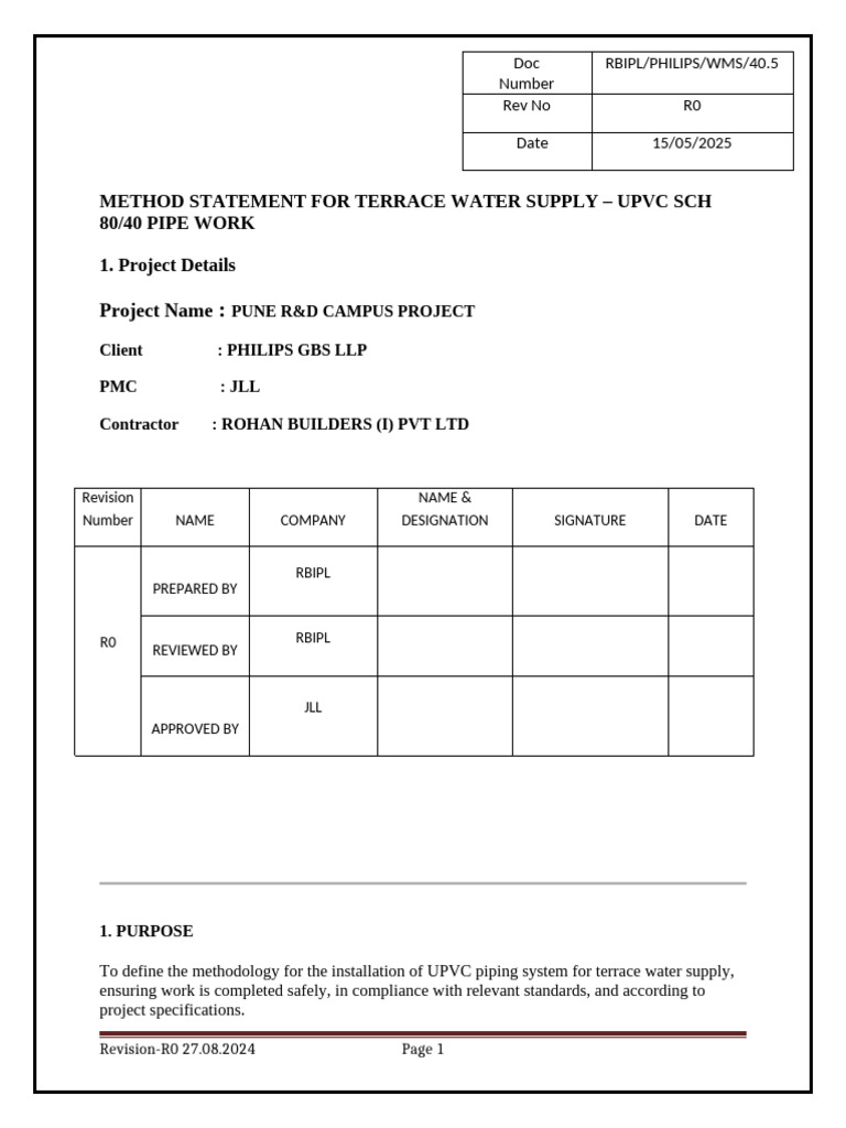 UPVC Pipe Installation Method Statement | PDF | Pipe (Fluid Conveyance ...
