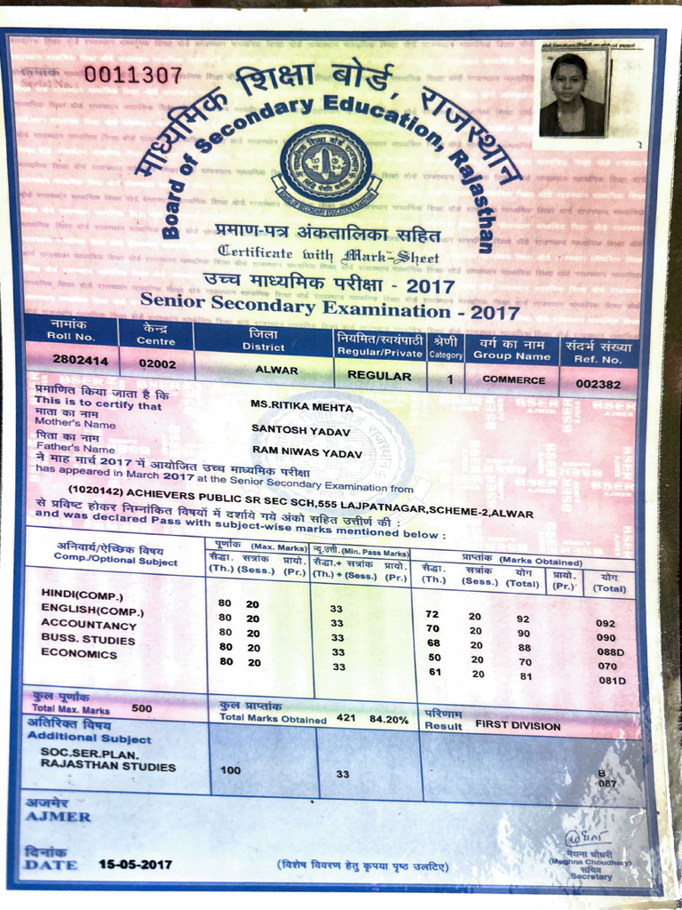 12th Marksheet | PDF