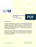 Highlights On Union Budget 2012 - 2013 - A Corporate Glance: S Dhanapal & Associates