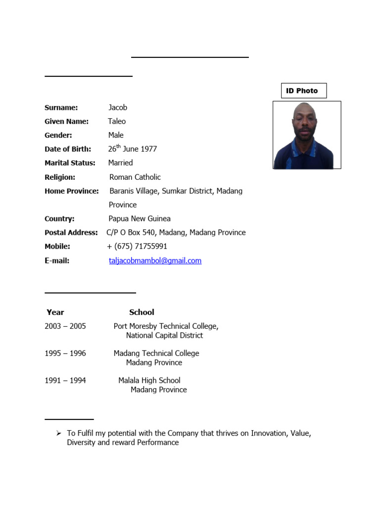 Jacob Taleo's Curriculum Vitae | PDF