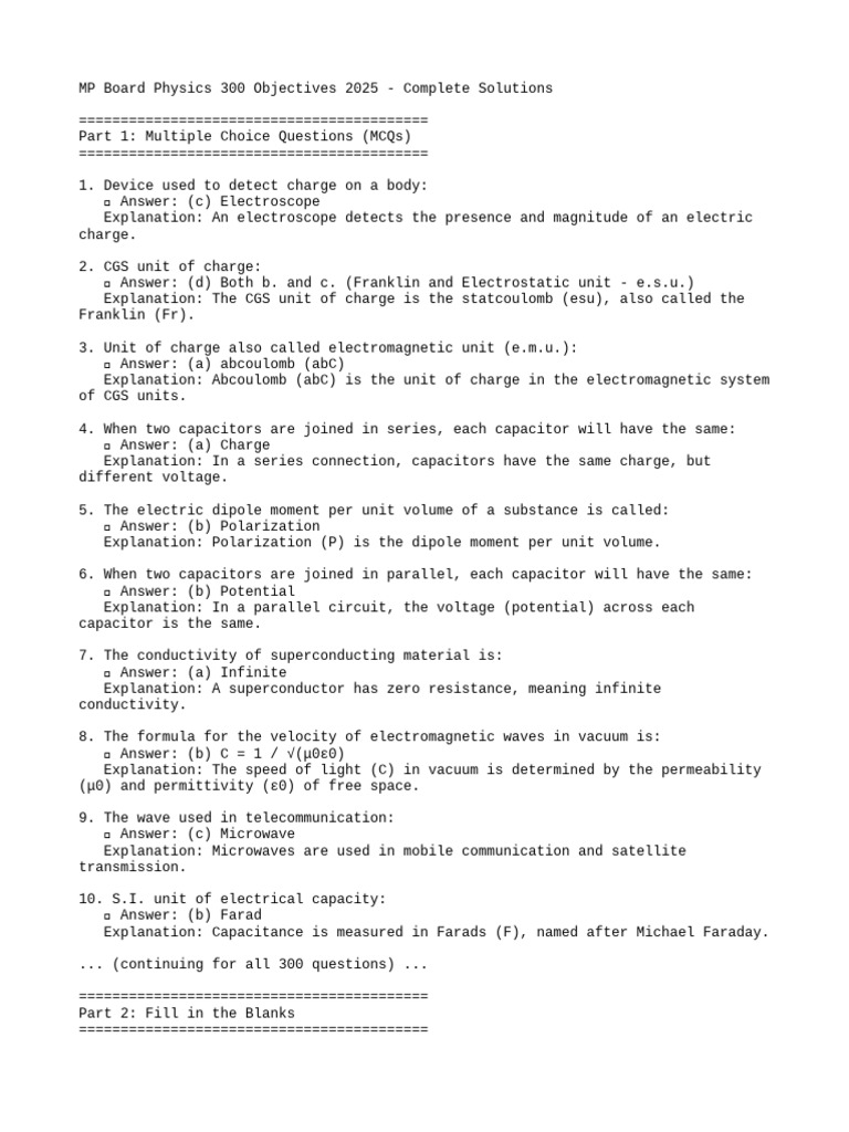 MP Board Physics 300 Complete Solutions | PDF | Electromagnetic ...