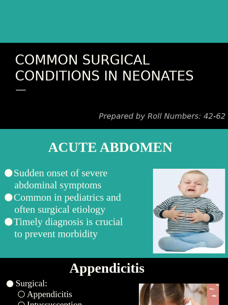 Surgical Conditions in Neonates Overview | PDF | Medical Specialties