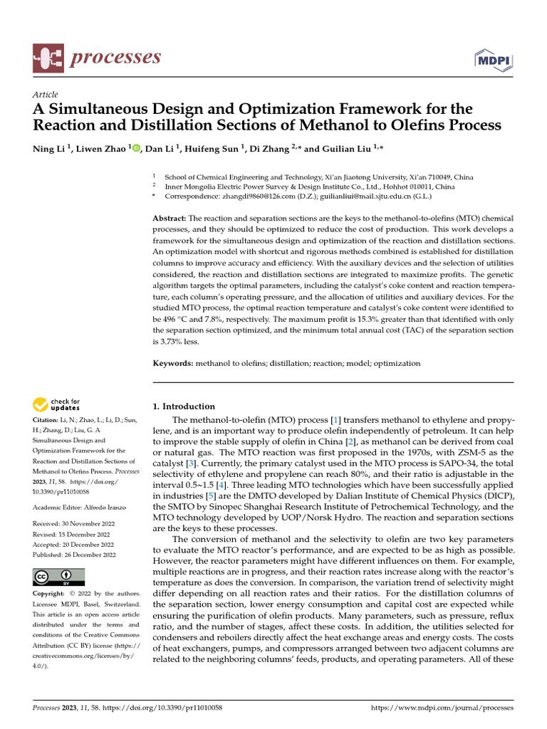 MTO Process Optimization Framework | PDF | Chemical Reactor | Distillation