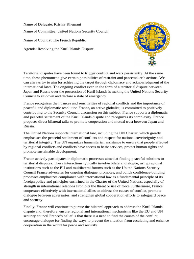 France Position Paper SC KRISHIV KHEMANI | PDF | United Nations ...
