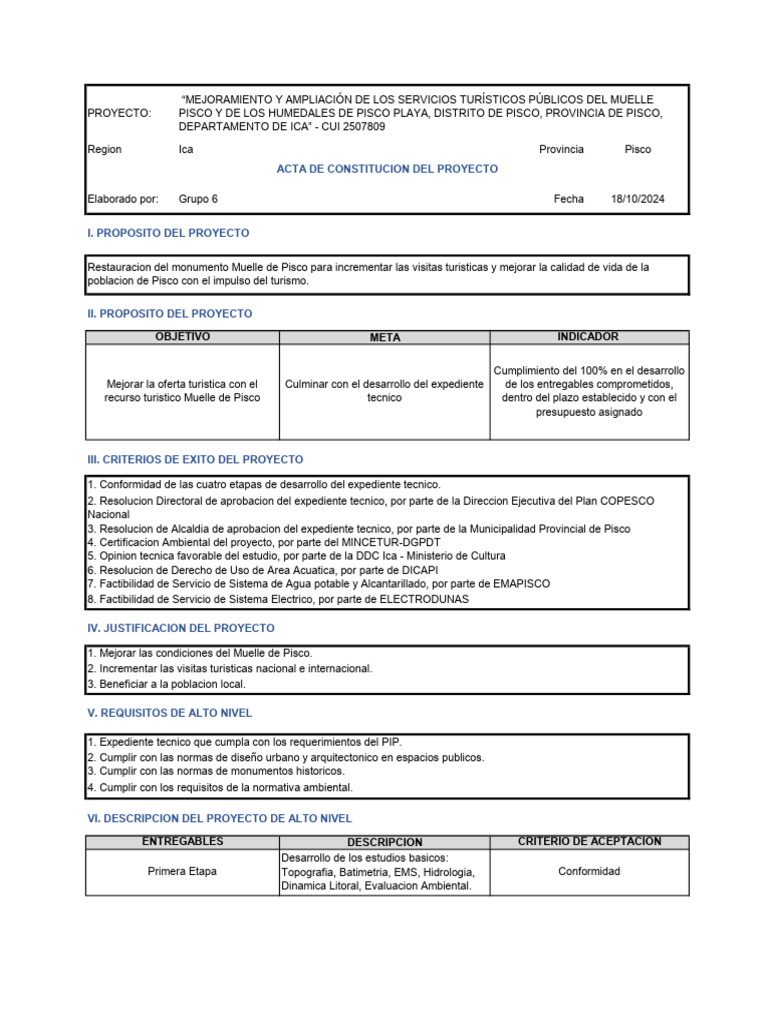 Acta de Constitucion Del Proyecto | PDF