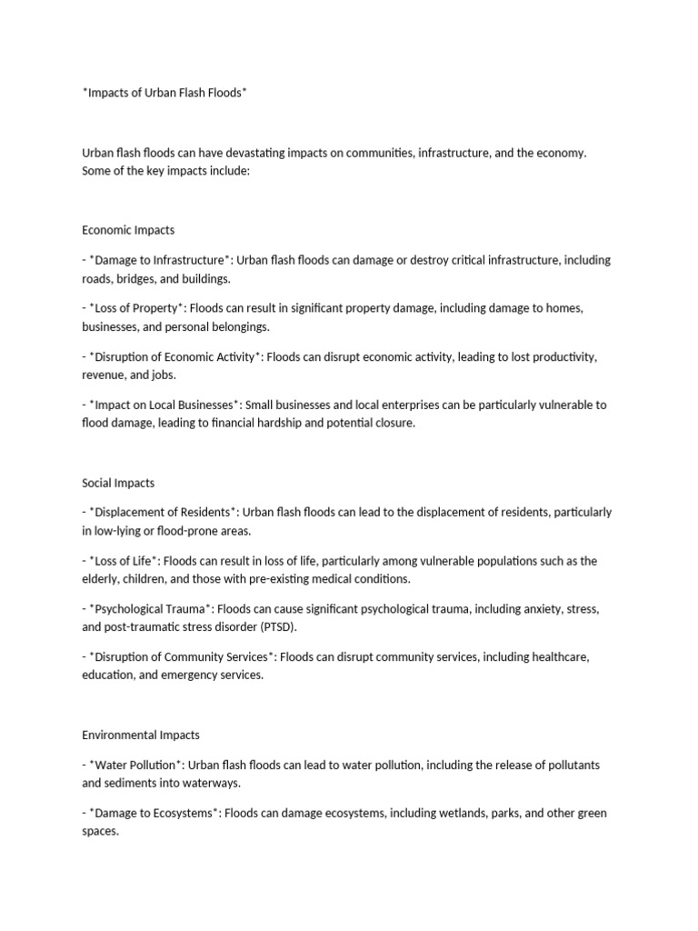 Urban Flash Floods: Key Impacts Explained | PDF | Flood | Infrastructure