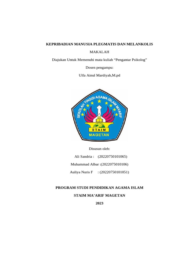 Kepribadian Plegmatis dan Melankolis | PDF