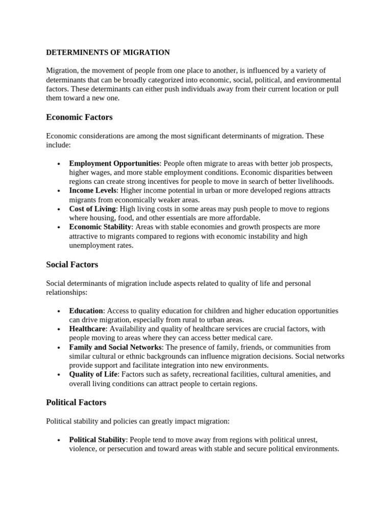 Key Factors Influencing Migration | PDF | Cost Of Living | Human Migration