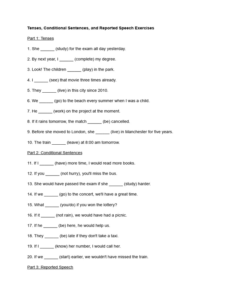Tenses and Conditional Exercises Guide | PDF | Linguistics