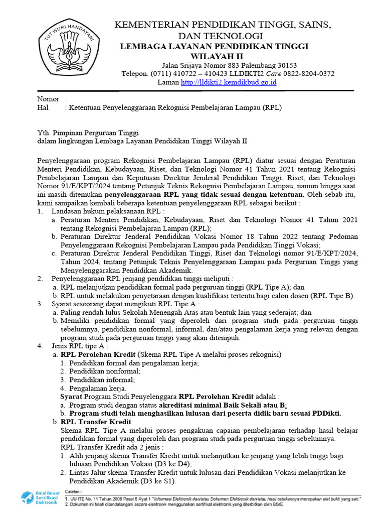 Panduan Penyelenggaraan RPL 2025 | PDF
