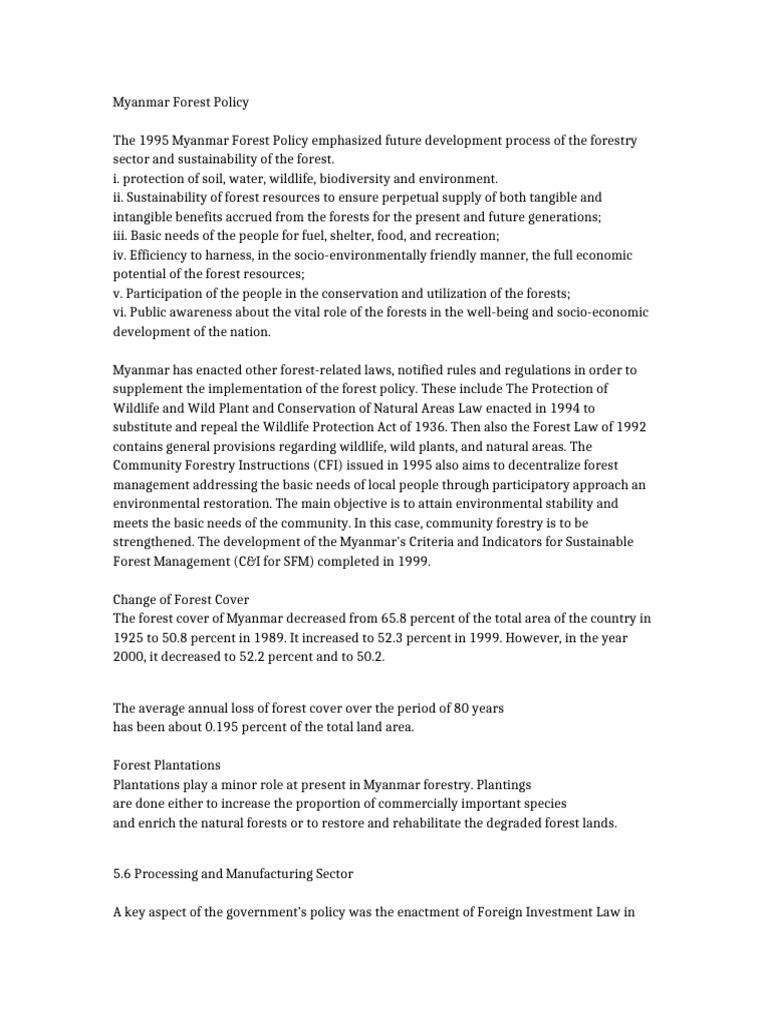 Myanmar Forest Policy Overview | PDF | Forests | Sustainability