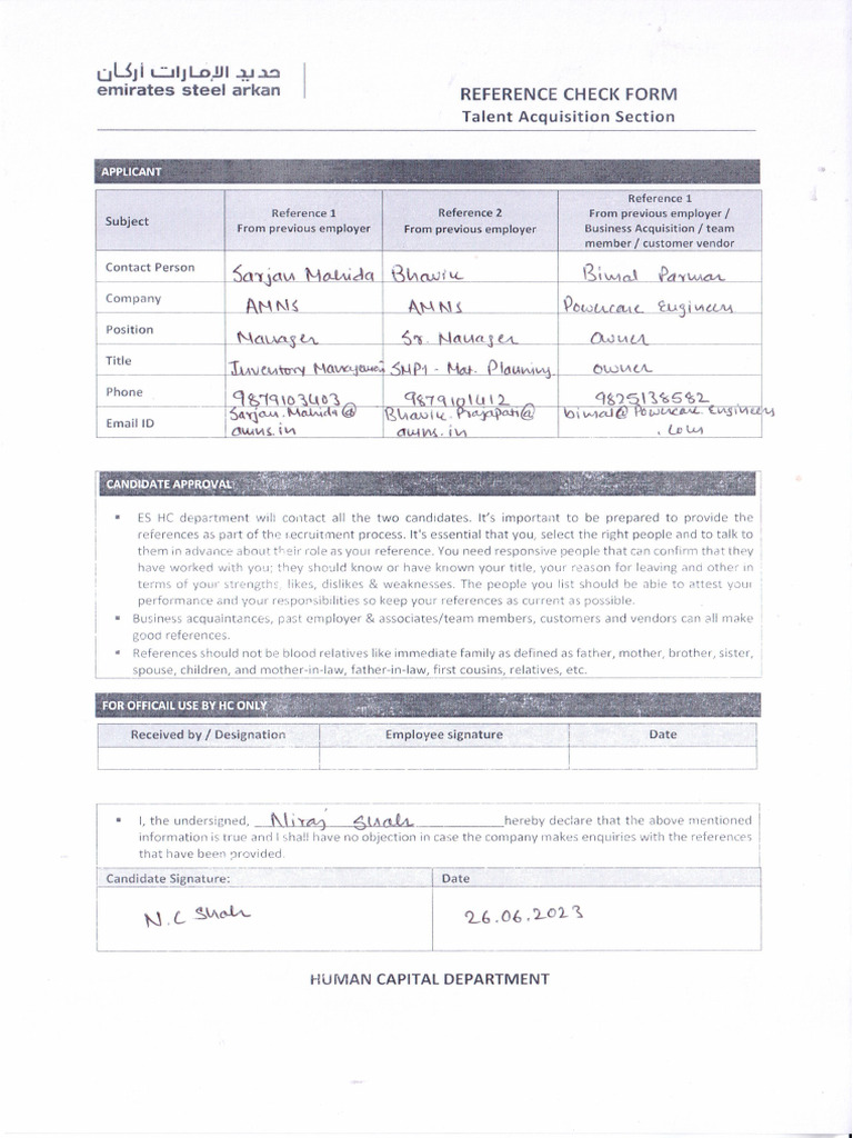 Reference Check Form | PDF