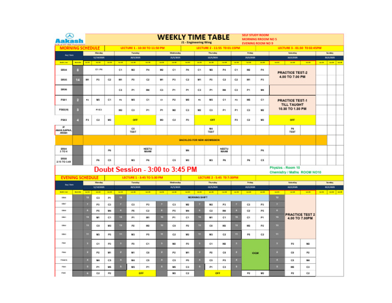Weekly Engineering Time Table | PDF