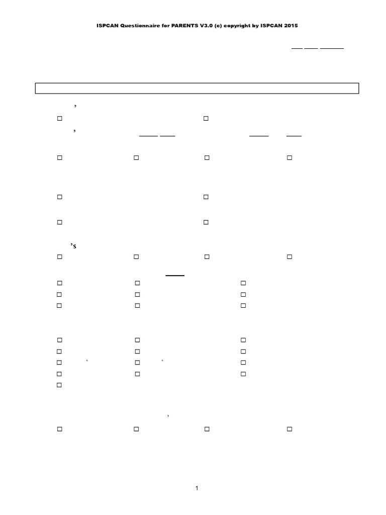 ISPCAN Parenting Questionnaire V3.0 | PDF | Family | Social Institutions