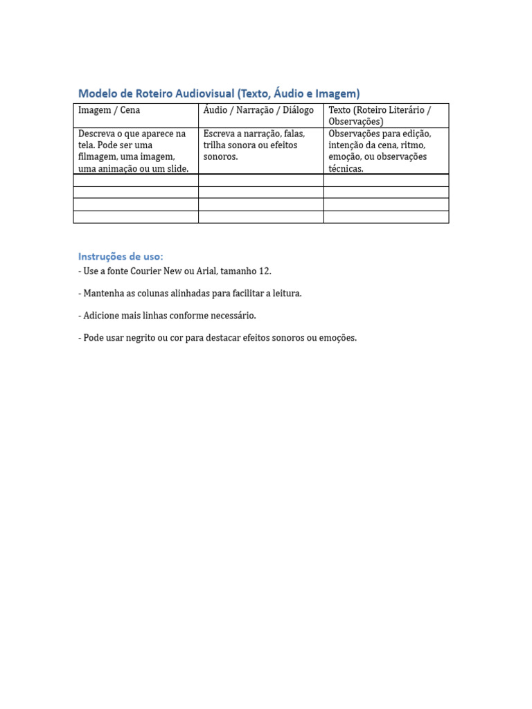 Modelo De Roteiro Audiovisual Pdf
