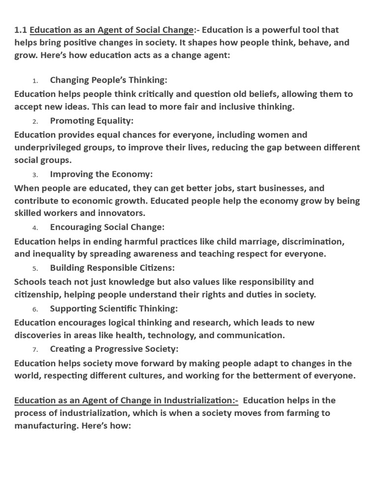 1.1 Education As An Agent of Social Change | PDF | Economic Growth ...