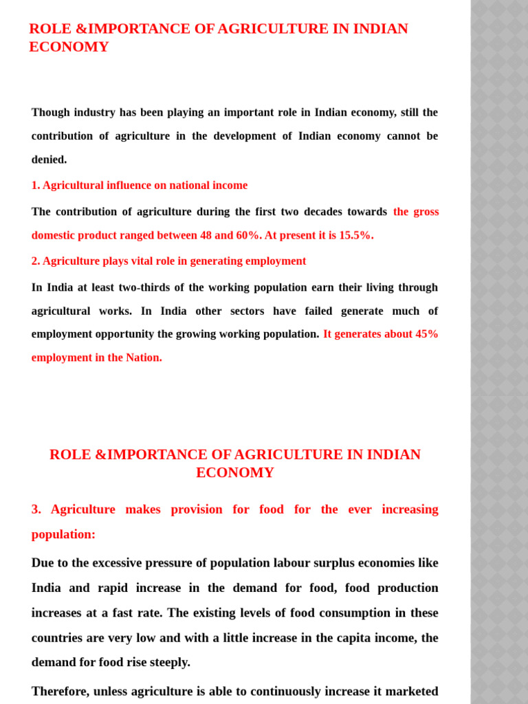 Importance of Agriculture in India's Economy | PDF | Agriculture ...