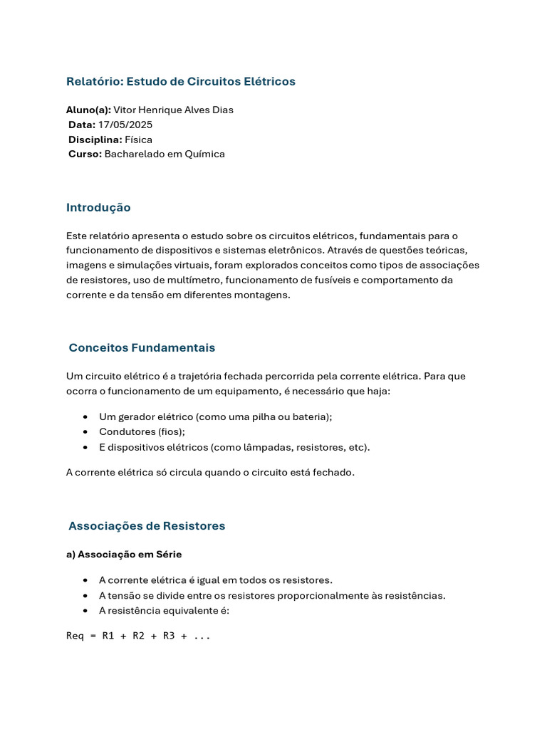 Estudo de Circuitos Elétricos e Resistores | PDF | Circuitos em série e ...