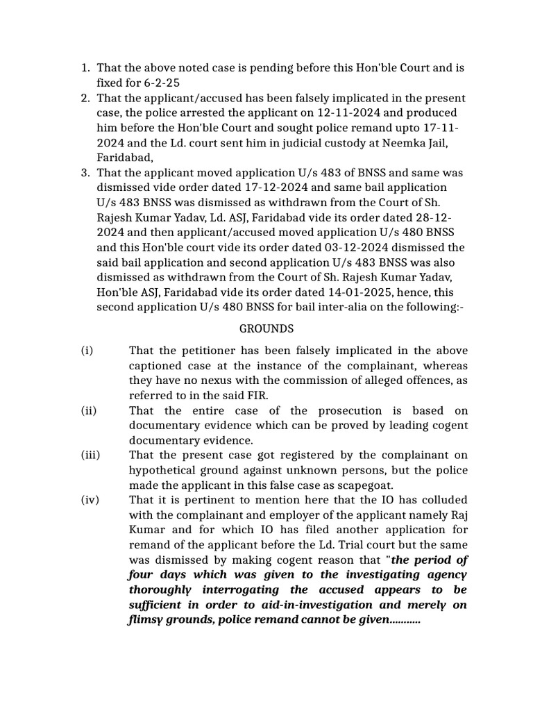 Second Bail Application Under BNSS | PDF | Bail | Political Law