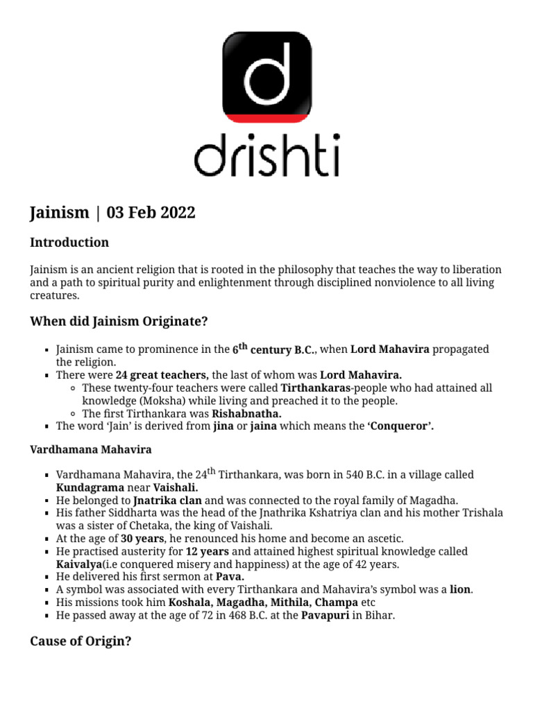 Overview of Jainism: History and Beliefs | PDF | Indian Philosophy ...