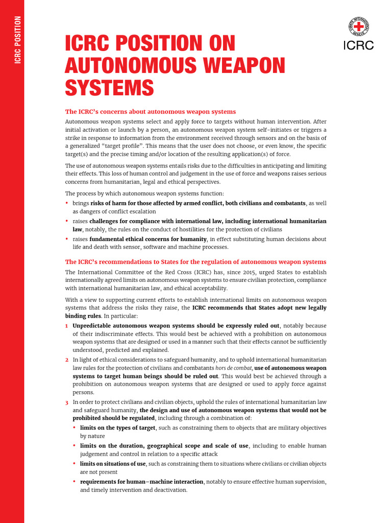 Icrc Position On Autonomous Weapon Systems Pdf International
