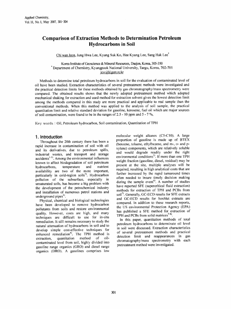 Comparison of Extraction Methods To Determination Petroleum ...