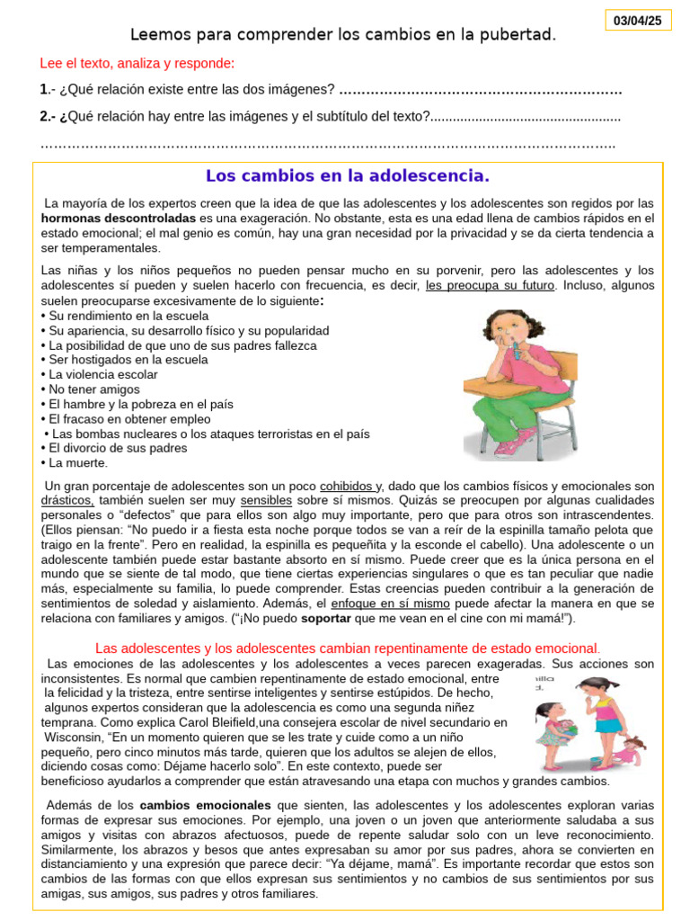 FICHA 1. 9 - JUEVES3 ABRIL-Leemos para Comprender Los Cambios en La ...