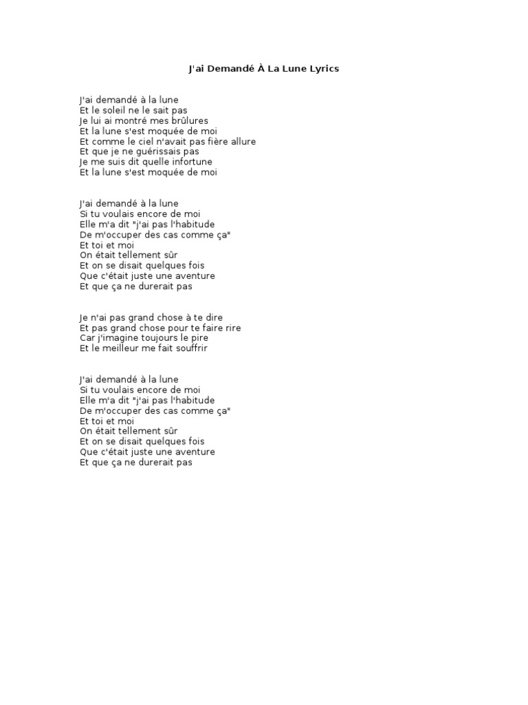 Paroles De J ai Demand La Lune PDF