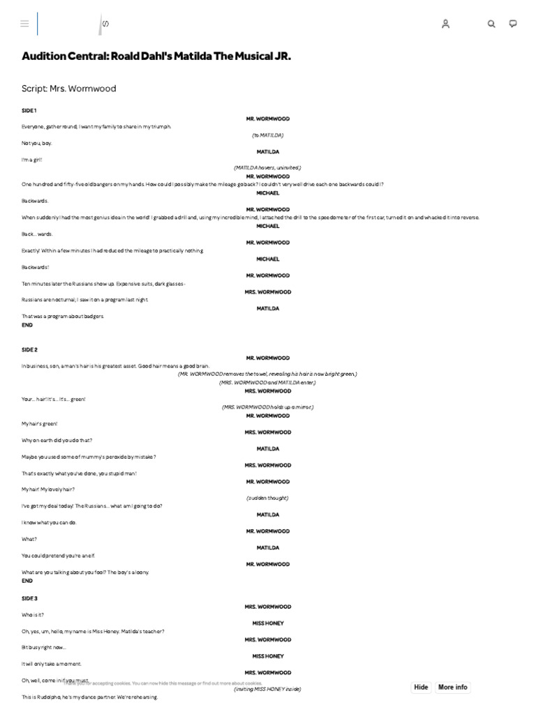 Mrs. Wormwood's Role in Matilda JR. | PDF