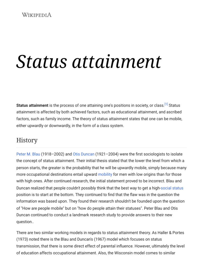 Status Attainment - Wikipedia | PDF | Behavioural Sciences | Social ...