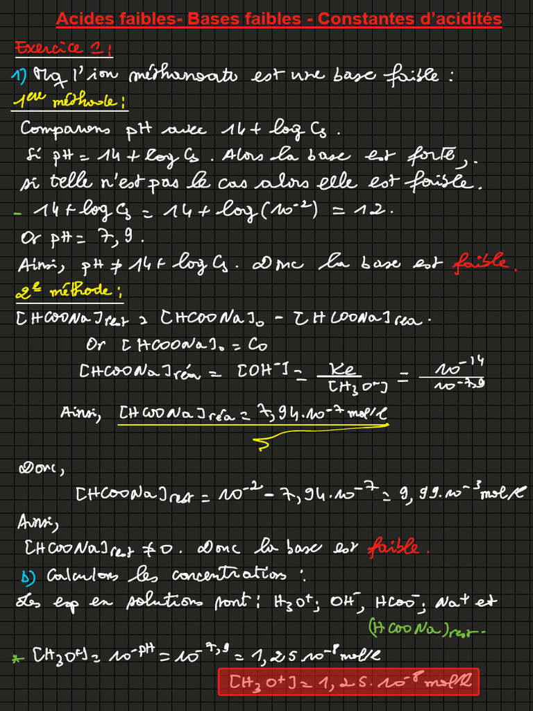 Correction Des Exercices 1 Et 2 Sur Acide Faible Base Faible | PDF