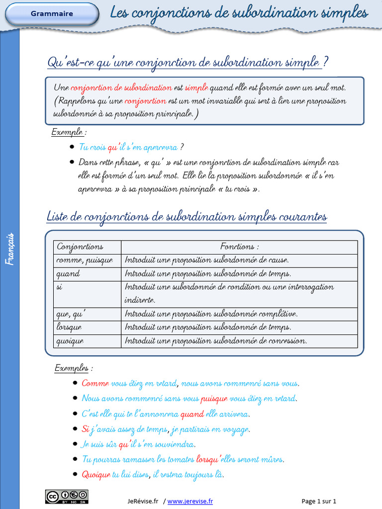Conjonctions de subordination simples | PDF
