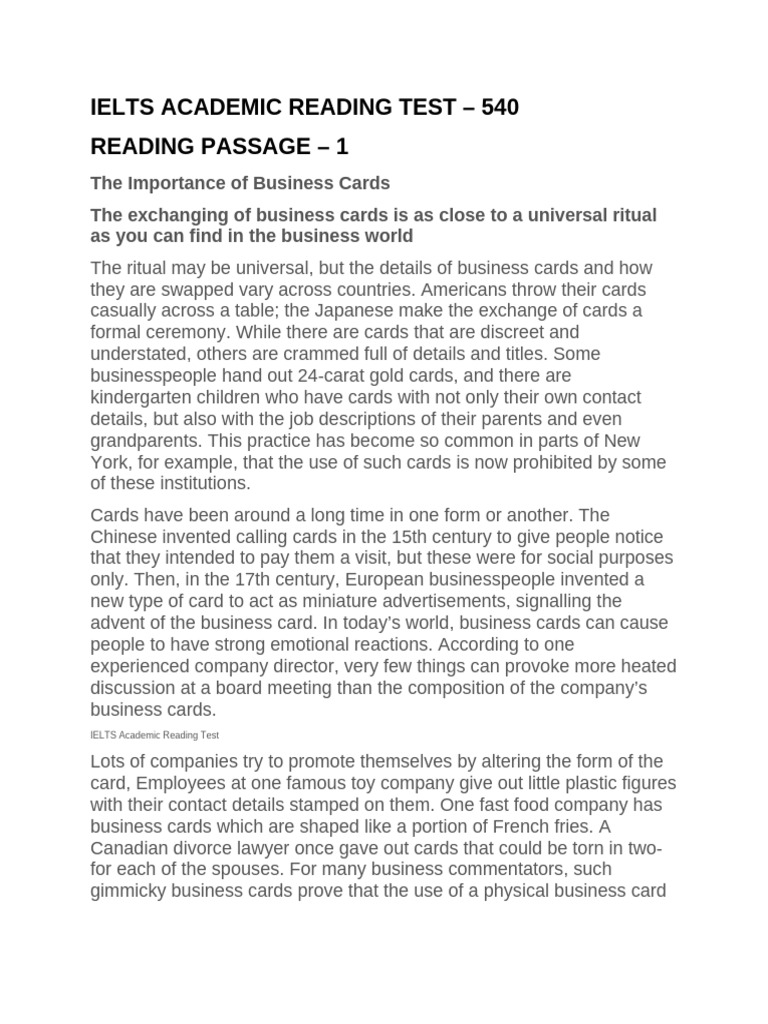 Ielts Academic Reading Test - 540 | PDF | International English ...