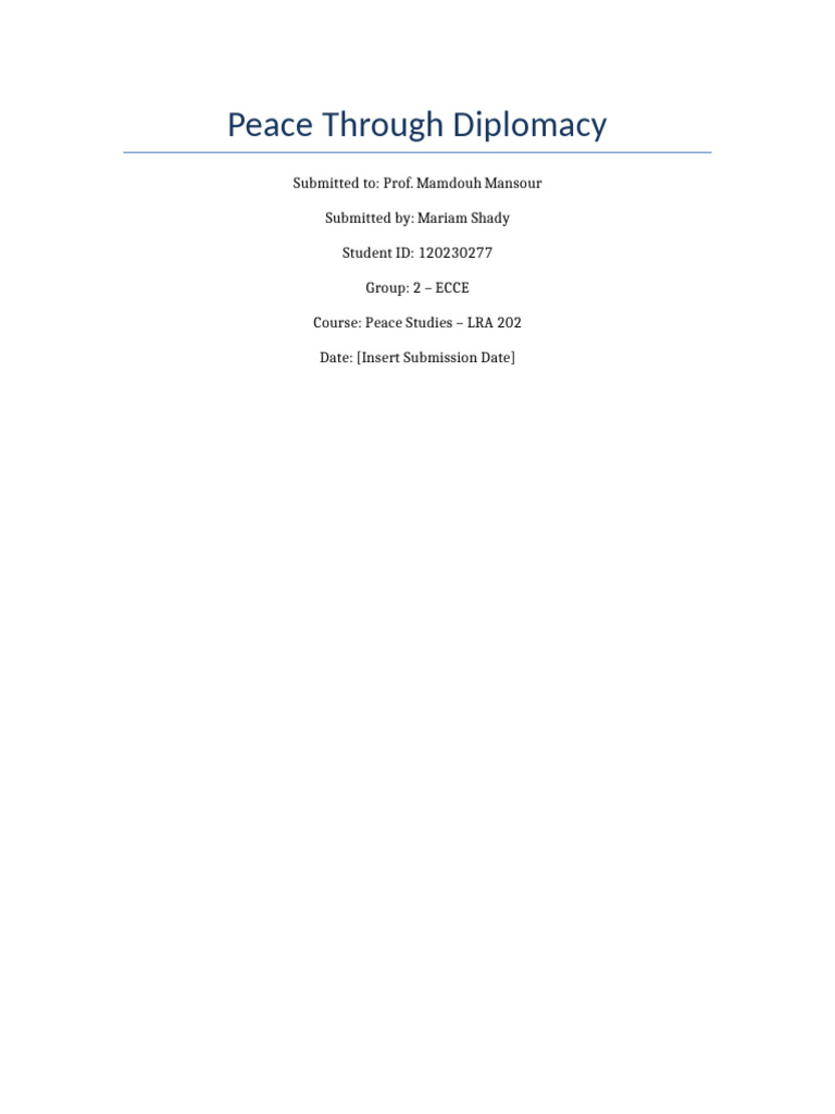 Diplomacy's Role in Global Peacebuilding | PDF