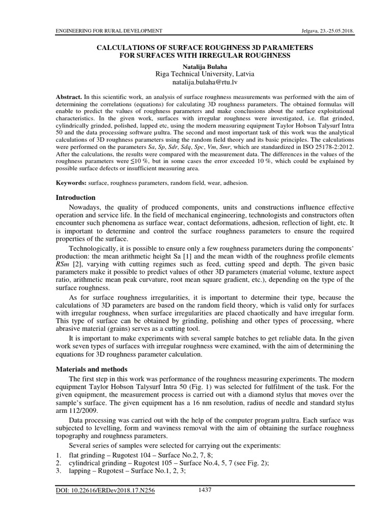 3D Surface Roughness Parameter Analysis | PDF | Surface Roughness | Area