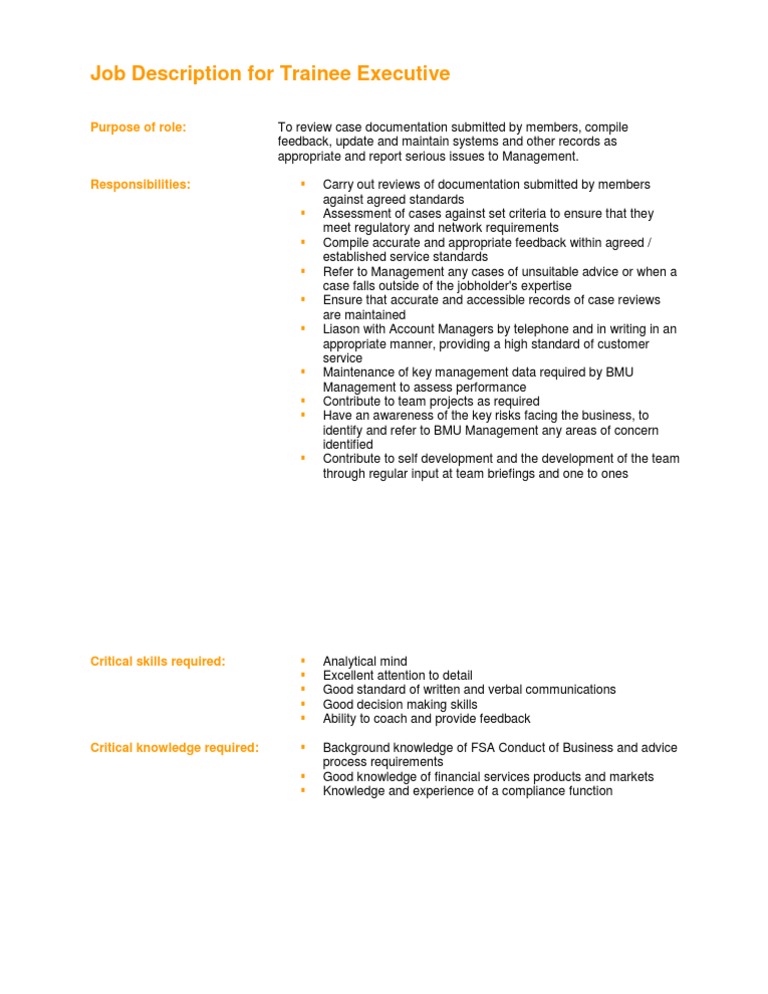 JD For Trainee Executive | PDF | Knowledge | Cognition