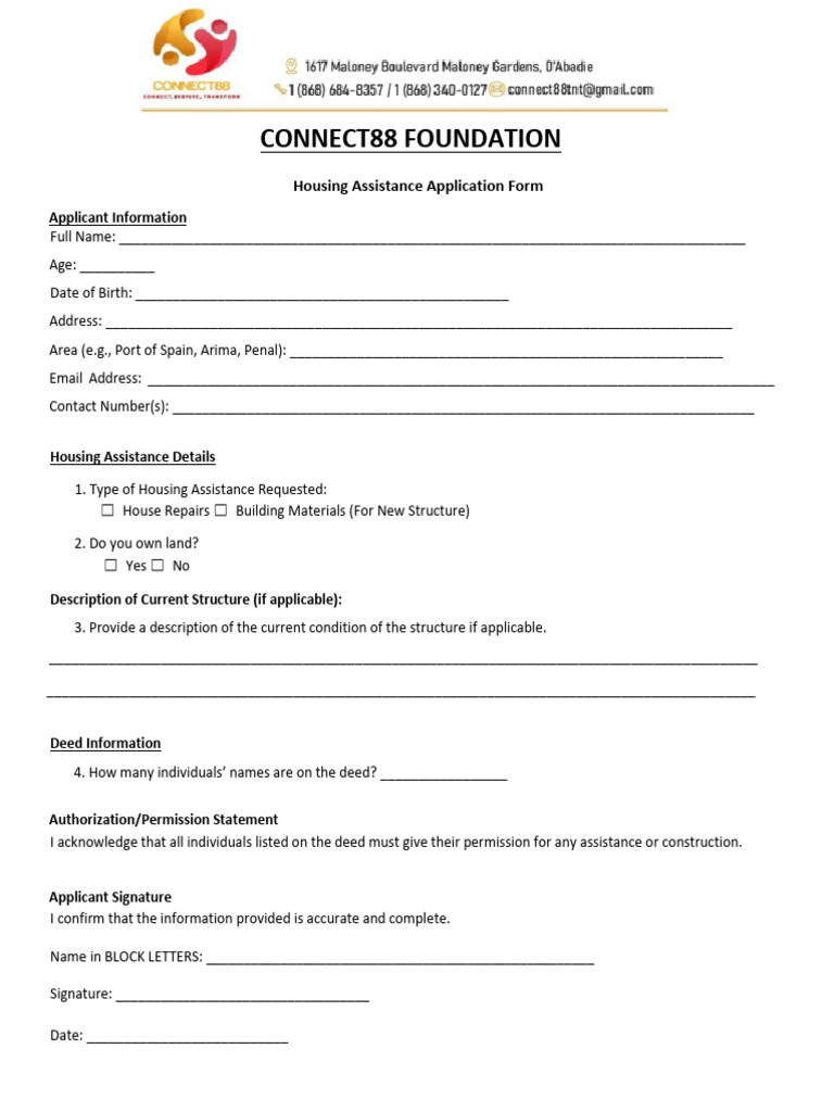 Connect88 Housing Assistance Form | PDF